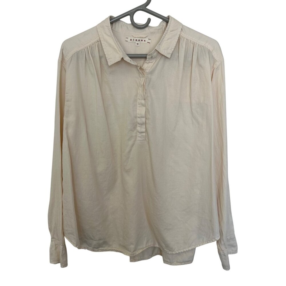 Xirena 100% Cotton Long Sleeve Popover Top Size M Cream Ivory Lightweight READ